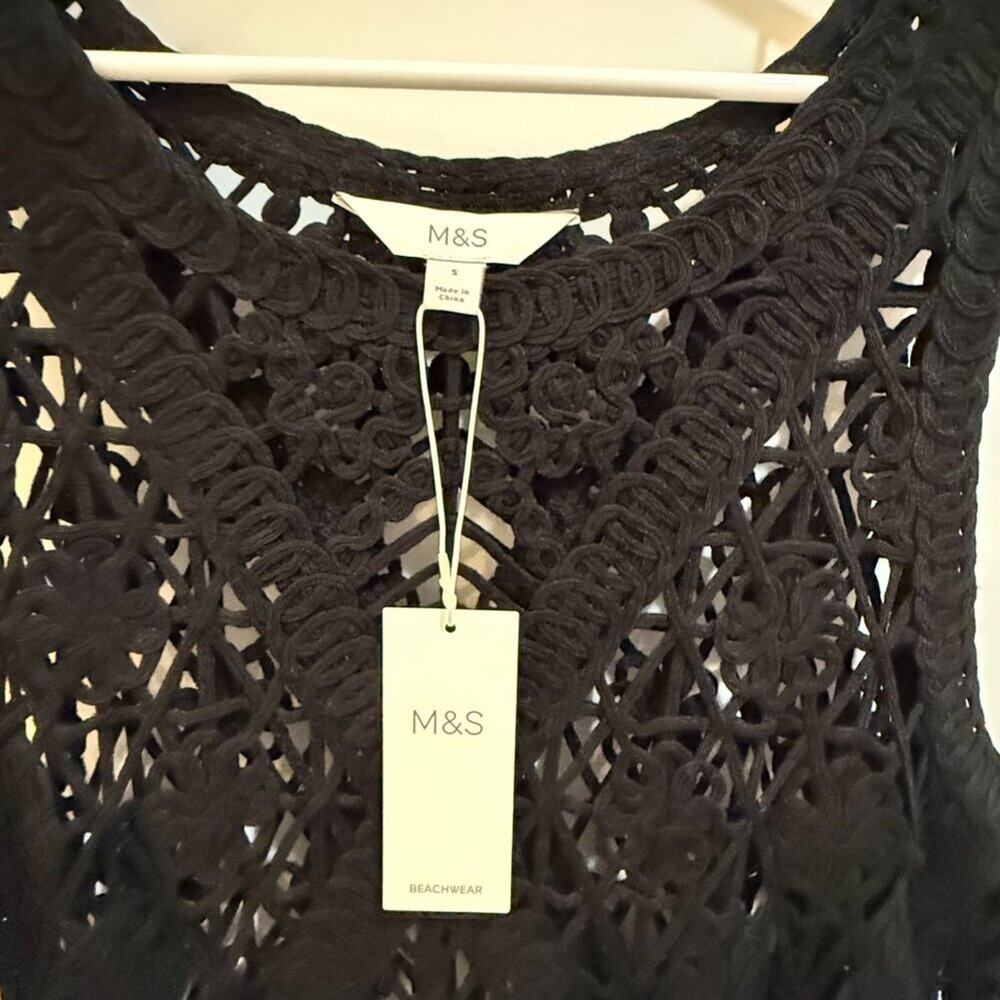 Marks & Spencer Black Crochet Dress Size S NWT — Boho, Festival, Beach, Coverup - Picture 8 of 8
